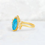 Marquise Cut Turquoise Floral Side Stone Engagement Ring - Additional view