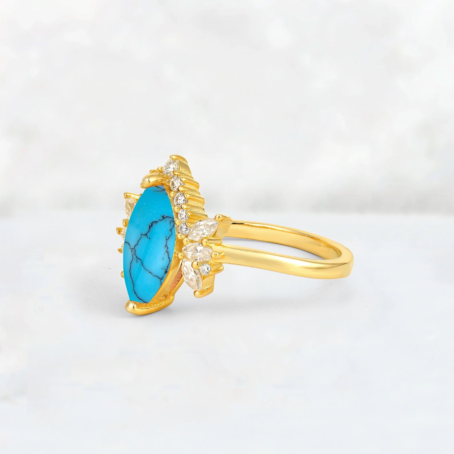 Marquise Cut Turquoise Floral Side Stone Engagement Ring - Additional view