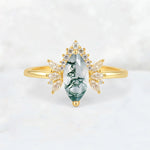 Marquise Cut Moss Agate Floral Side Stone Engagement Ring - Additional view