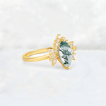 Marquise Cut Moss Agate Floral Side Stone Engagement Ring - Additional view