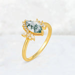 Marquise Cut Moss Agate Floral Side Stone Engagement Ring - Additional view