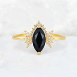 Marquise Cut Black Onyx Floral Side Stone Engagement Ring - Additional view