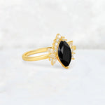 Marquise Cut Black Onyx Floral Side Stone Engagement Ring - Additional view