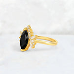 Marquise Cut Black Onyx Floral Side Stone Engagement Ring - Additional view