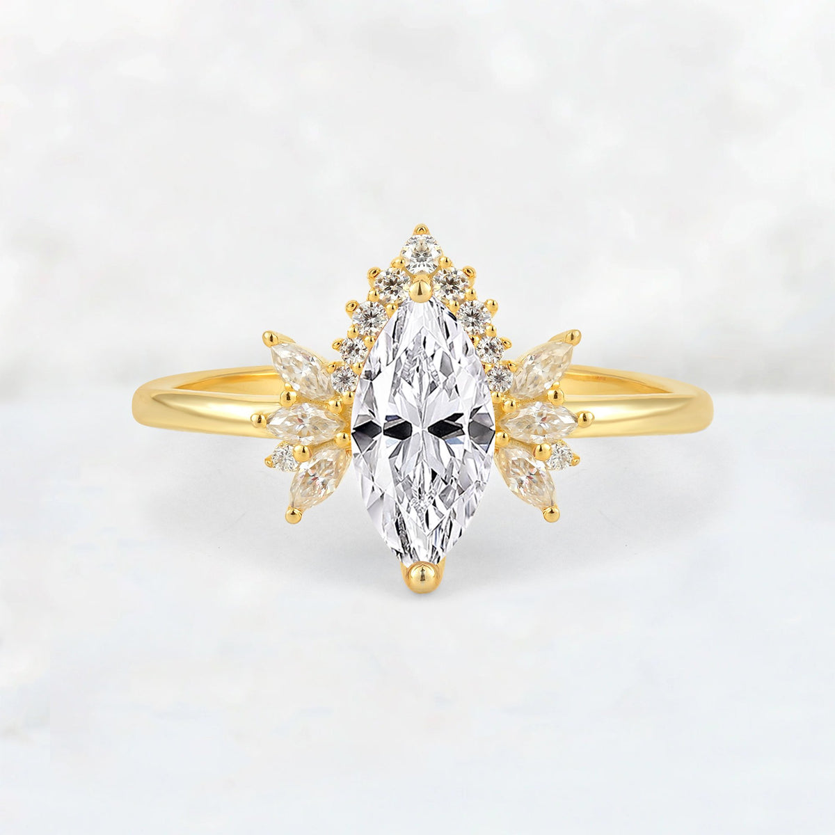 Marquise Cut Lab Diamond Floral Side Stone Engagement Ring - Additional view