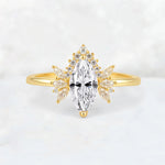 Marquise Cut Lab Diamond Floral Side Stone Engagement Ring - Additional view