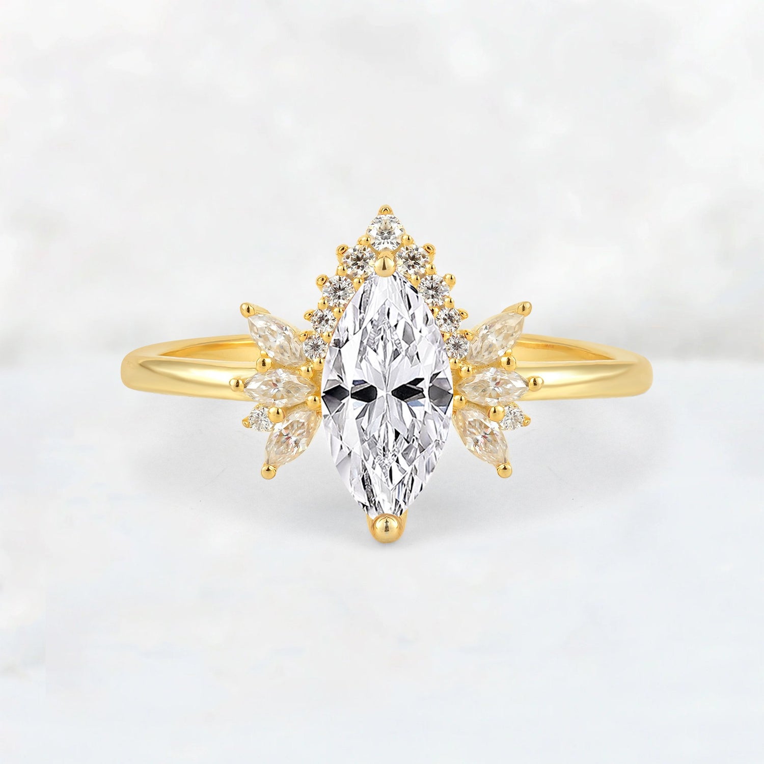 Marquise Cut Lab Diamond Floral Side Stone Engagement Ring - Additional view