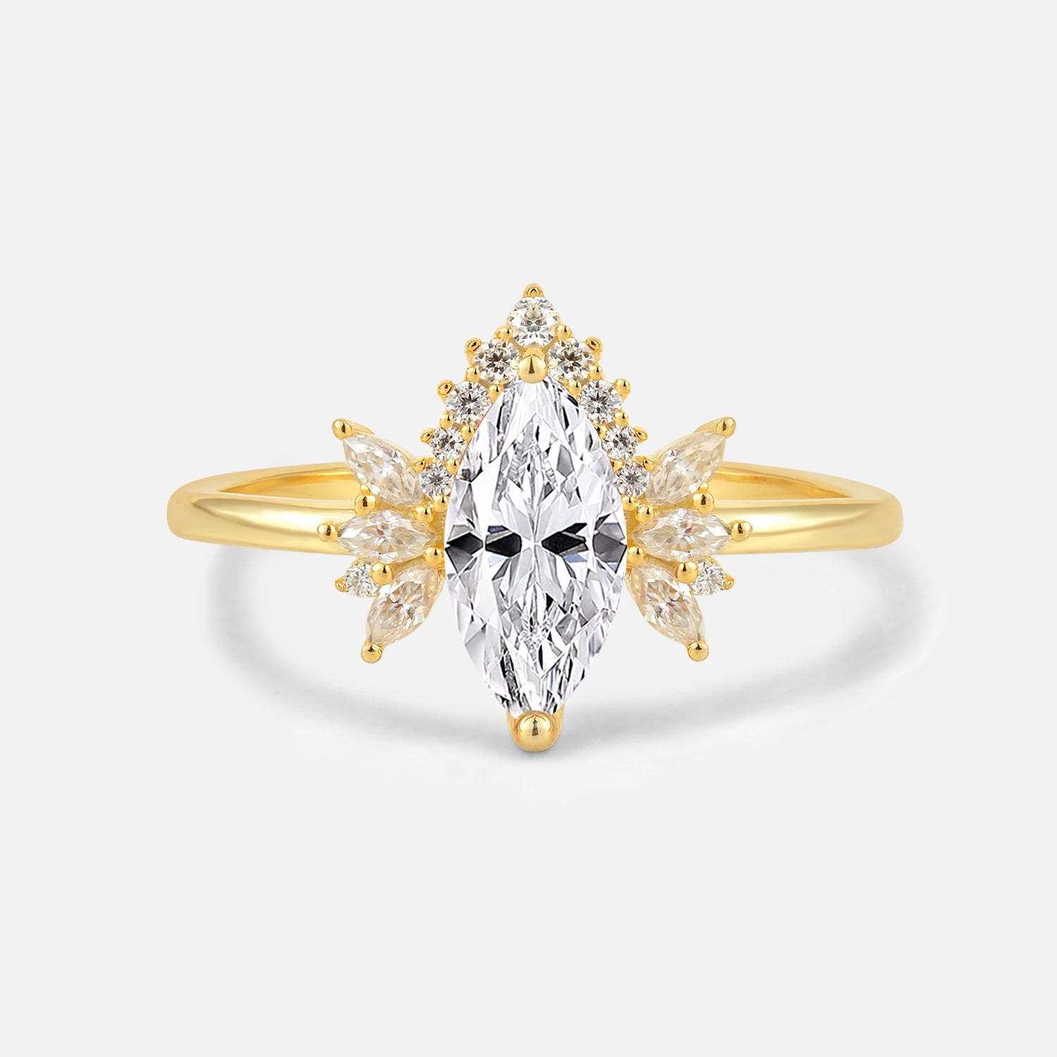 Marquise Cut Lab-Grown Diamond Floral Side Stone Engagement Ring
