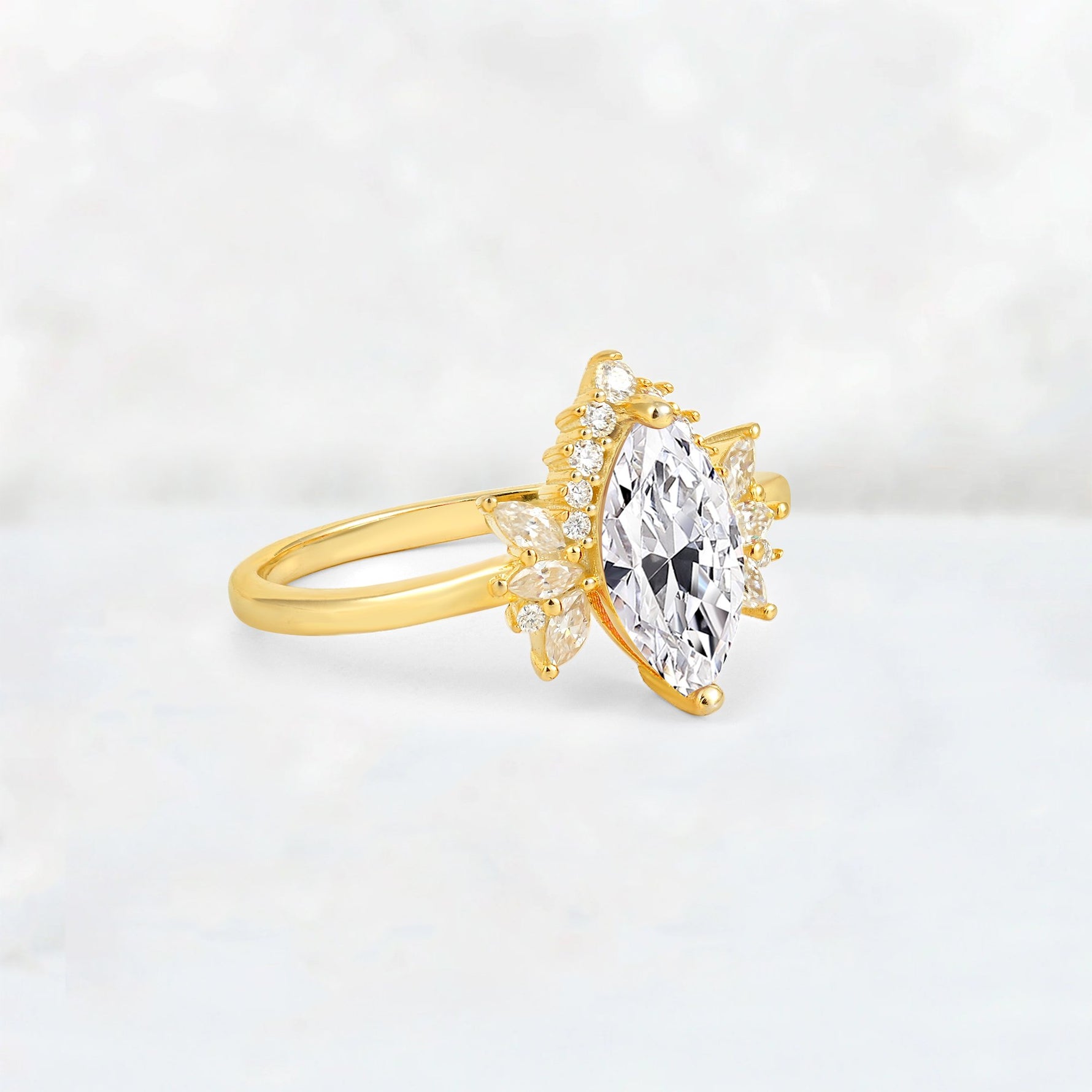 Marquise Cut Lab Diamond Floral Side Stone Engagement Ring - Additional view