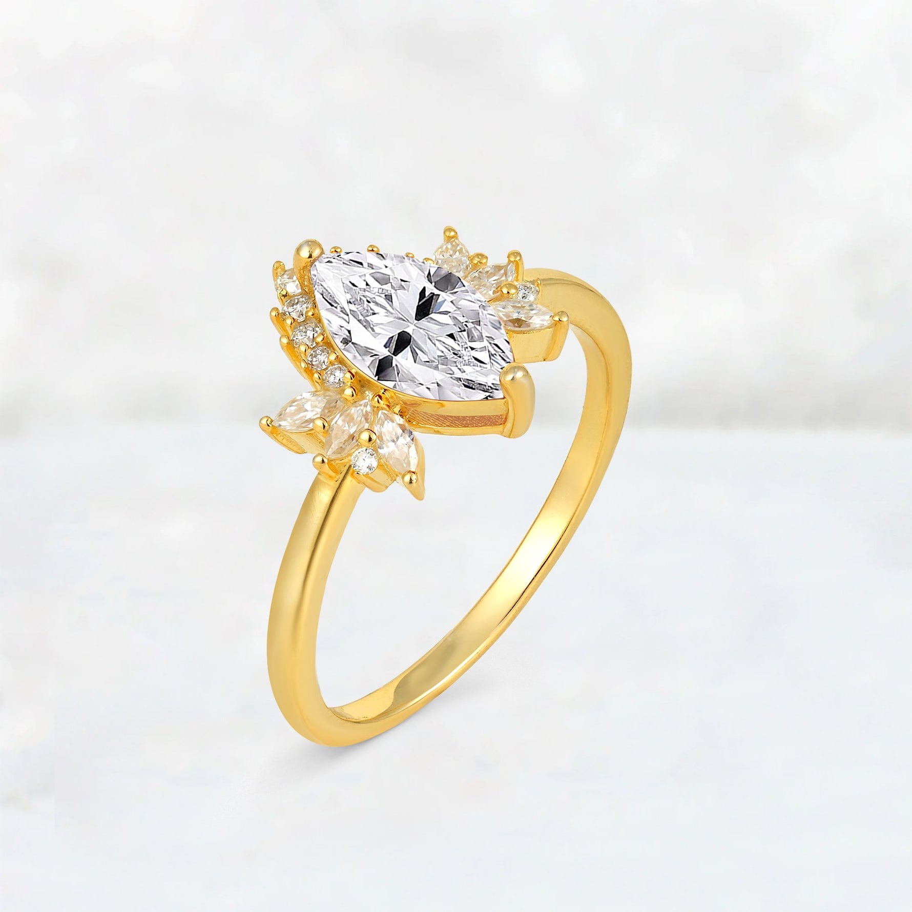Marquise Cut Lab Diamond Floral Side Stone Engagement Ring - Additional view