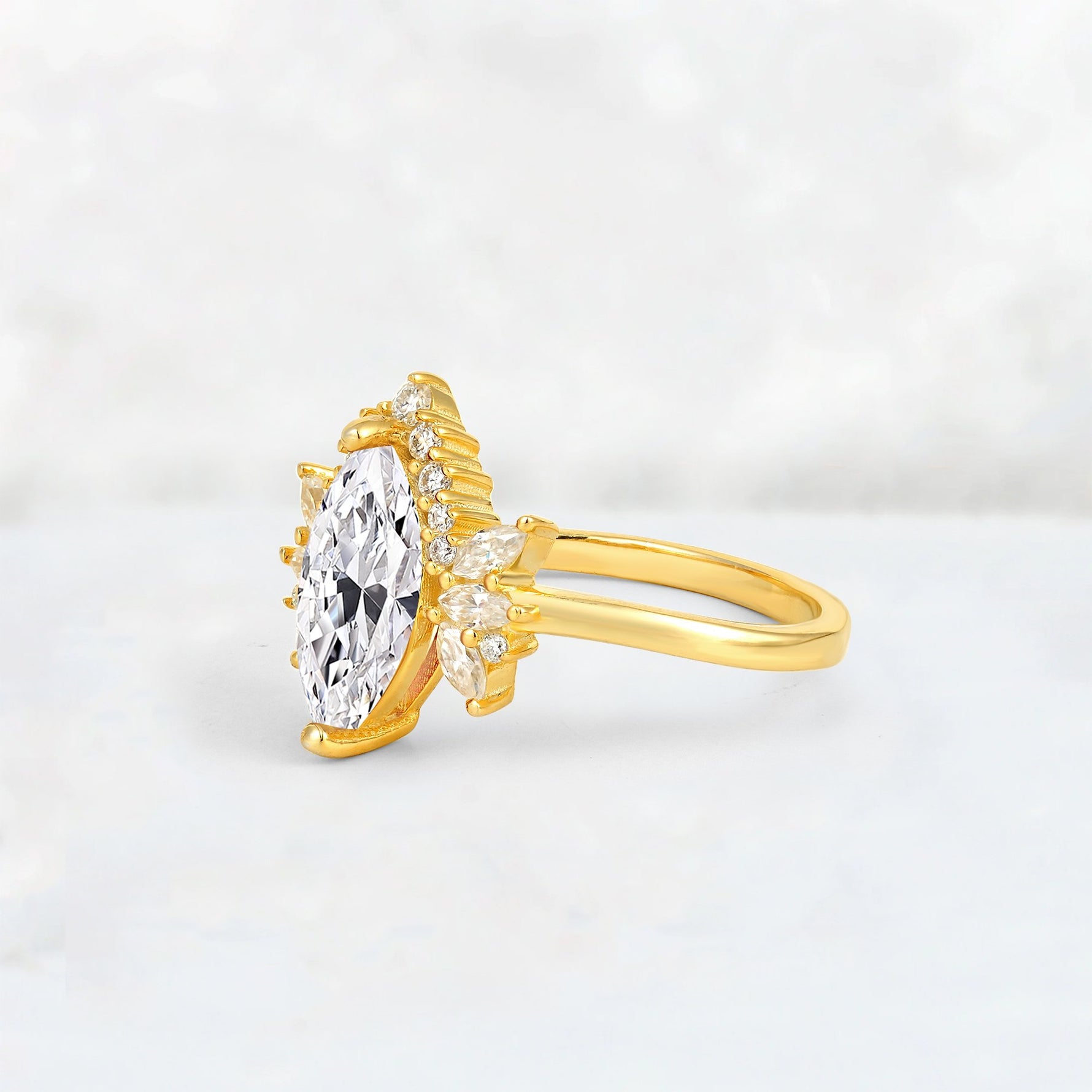 Marquise Cut Lab Diamond Floral Side Stone Engagement Ring - Additional view
