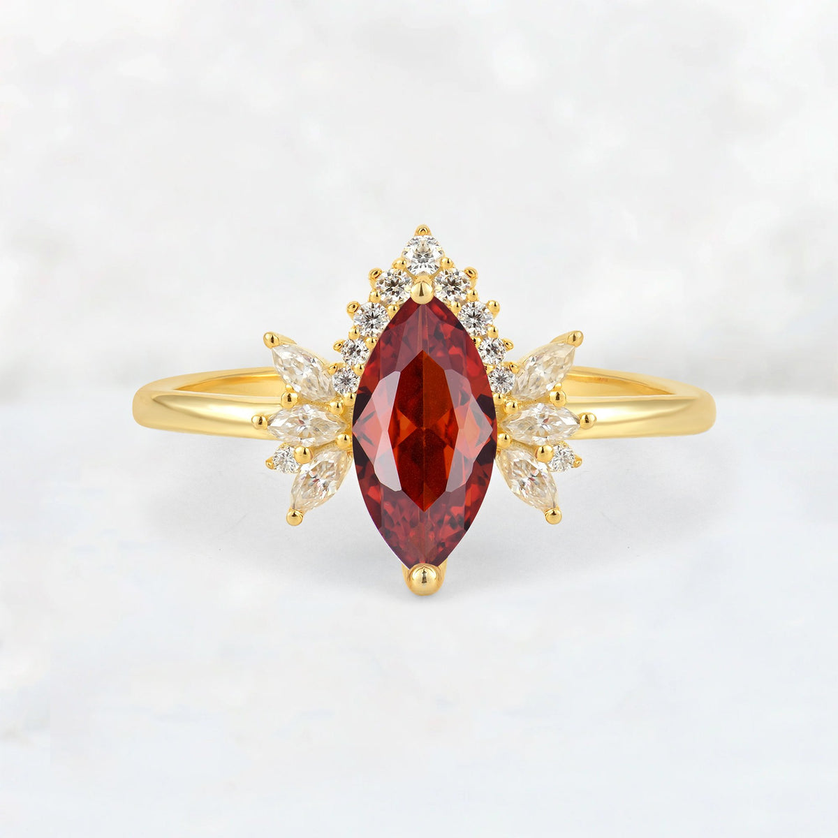 Marquise Cut Garnet Floral Side Stone Engagement Ring - Additional view