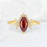 Marquise Cut Garnet Floral Side Stone Engagement Ring - Additional view