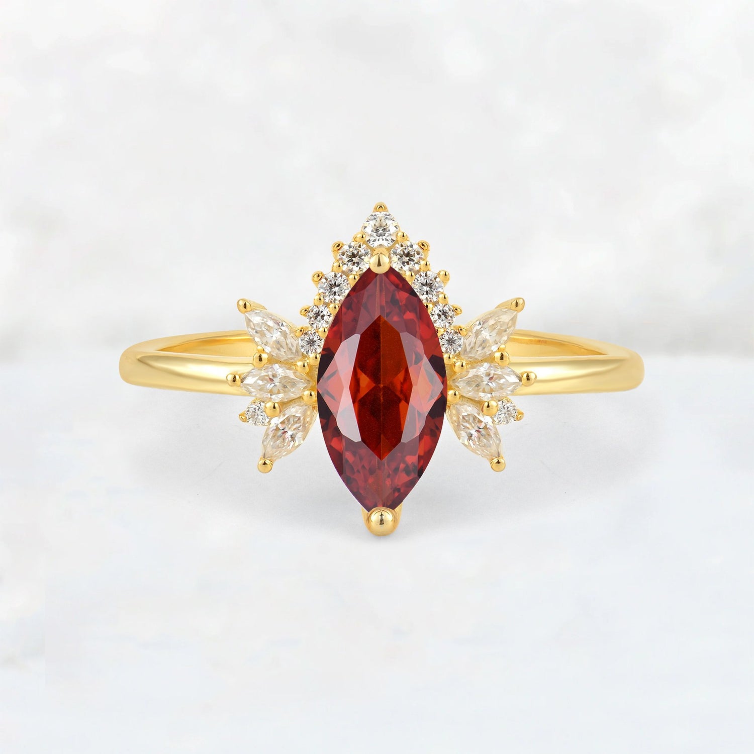 Marquise Cut Garnet Floral Side Stone Engagement Ring - Additional view