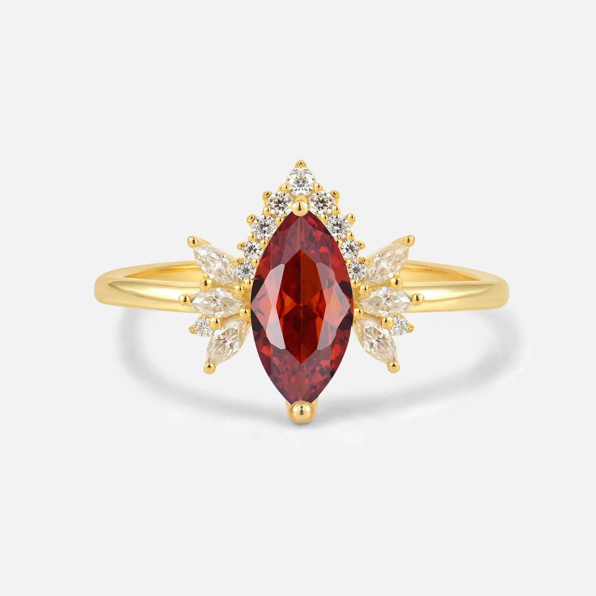 Marquise Cut Garnet Floral Side Stone Engagement Ring