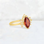 Marquise Cut Garnet Floral Side Stone Engagement Ring - Additional view