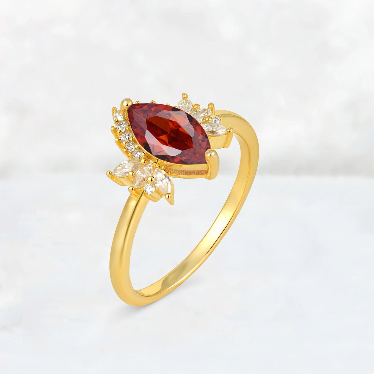 Marquise Cut Garnet Floral Side Stone Engagement Ring - Additional view