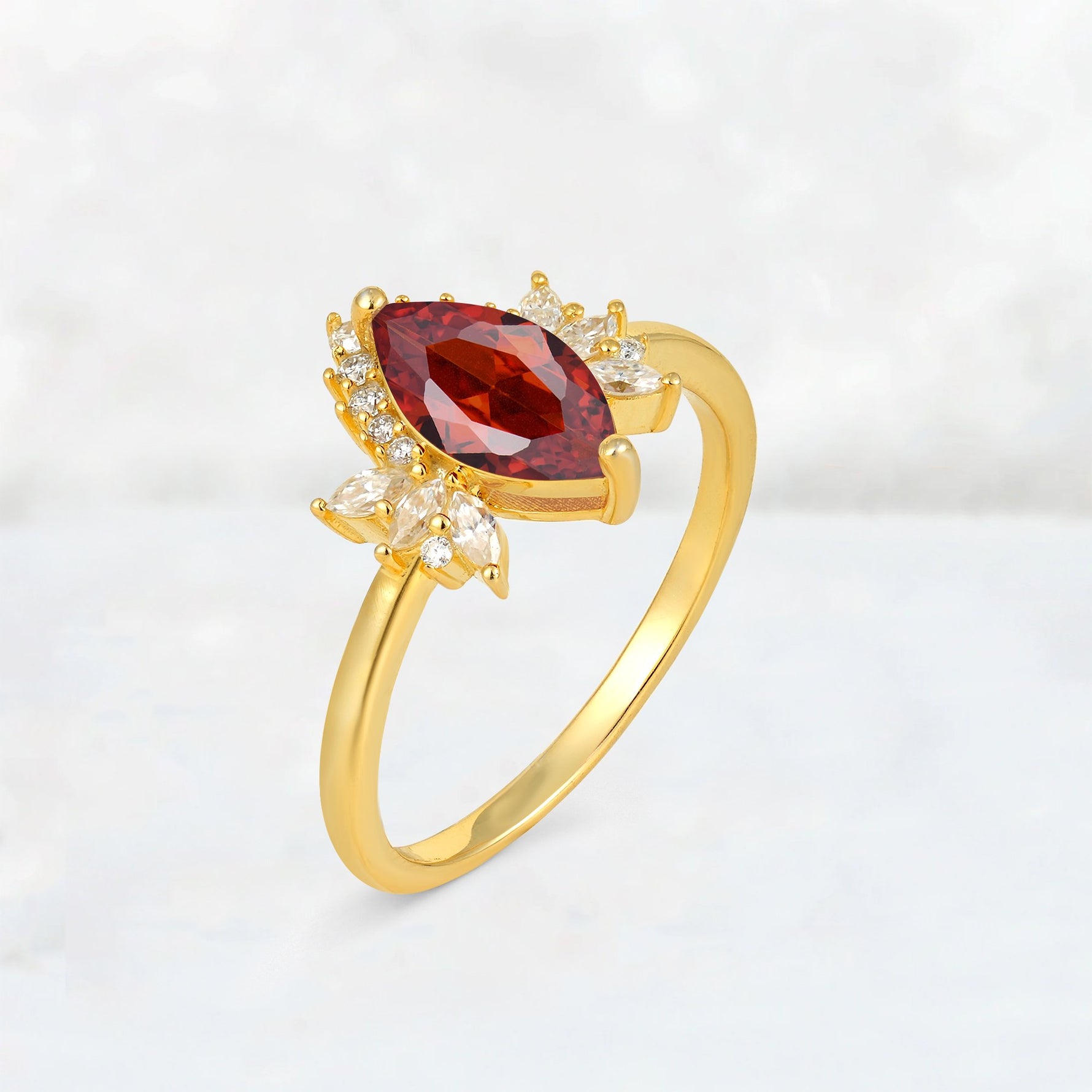 Marquise Cut Garnet Floral Side Stone Engagement Ring - Additional view