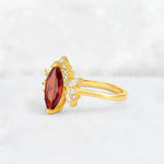 Marquise Cut Garnet Floral Side Stone Engagement Ring - Additional view