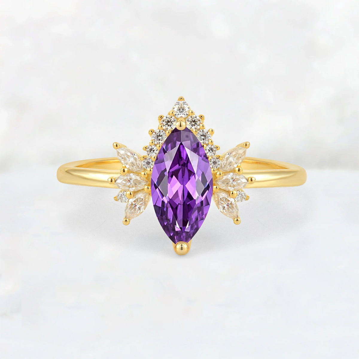 Marquise Cut Amethyst Floral Side Stone Engagement Ring - Additional view