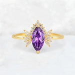 Marquise Cut Amethyst Floral Side Stone Engagement Ring - Additional view