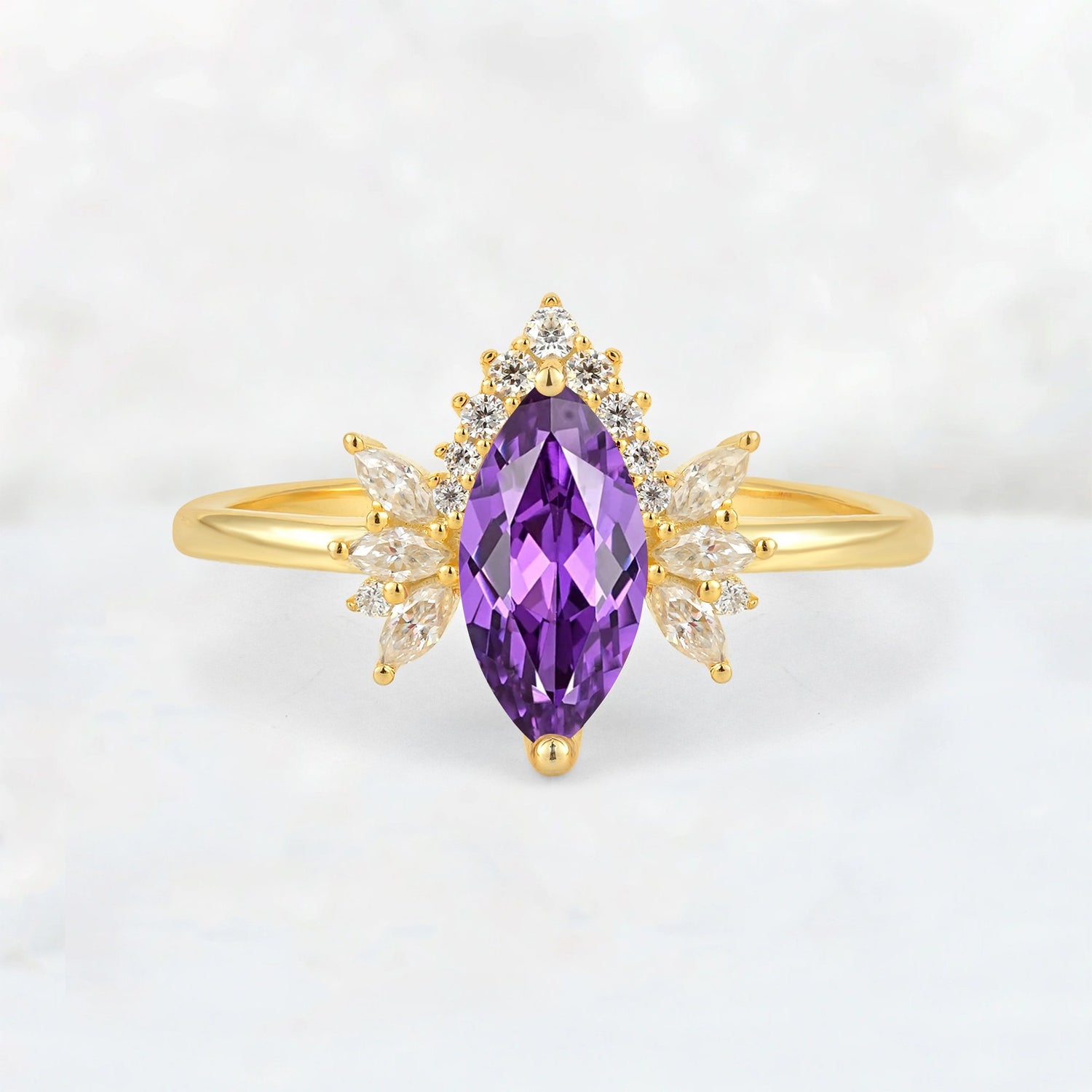 Marquise Cut Amethyst Floral Side Stone Engagement Ring - Additional view