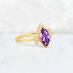Marquise Cut Amethyst Floral Side Stone Engagement Ring - Additional view