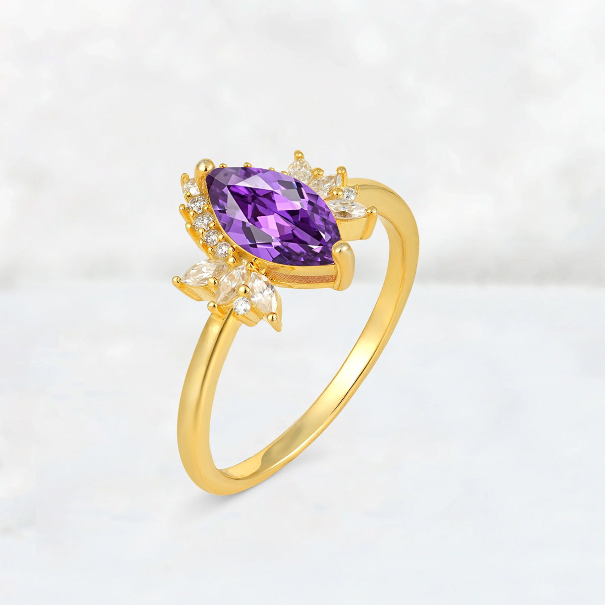 Marquise Cut Amethyst Floral Side Stone Engagement Ring - Additional view