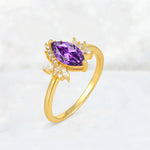 Marquise Cut Amethyst Floral Side Stone Engagement Ring - Additional view