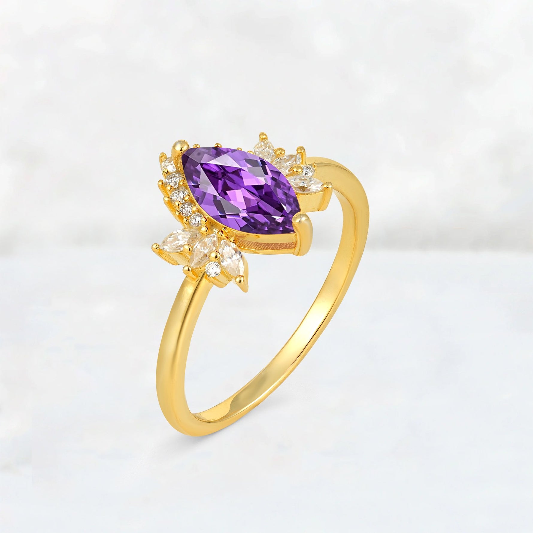Marquise Cut Amethyst Floral Side Stone Engagement Ring - Additional view