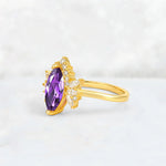 Marquise Cut Amethyst Floral Side Stone Engagement Ring - Additional view