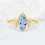 Marquise Cut Aquamarine Floral Side Stone Engagement Ring - Additional view