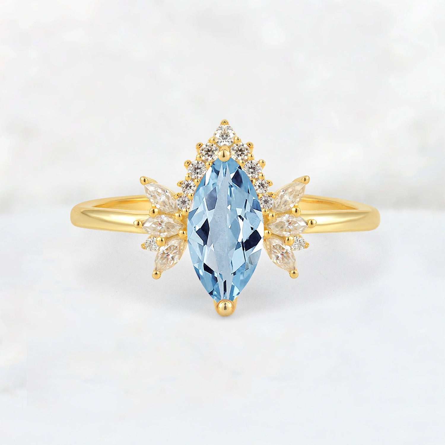 Marquise Cut Aquamarine Floral Side Stone Engagement Ring - Additional view