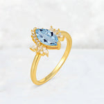 Marquise Cut Aquamarine Floral Side Stone Engagement Ring - Additional view