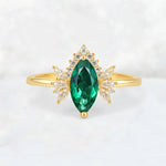 Marquise Cut Emerald Floral Side Stone Engagement Ring - Additional view
