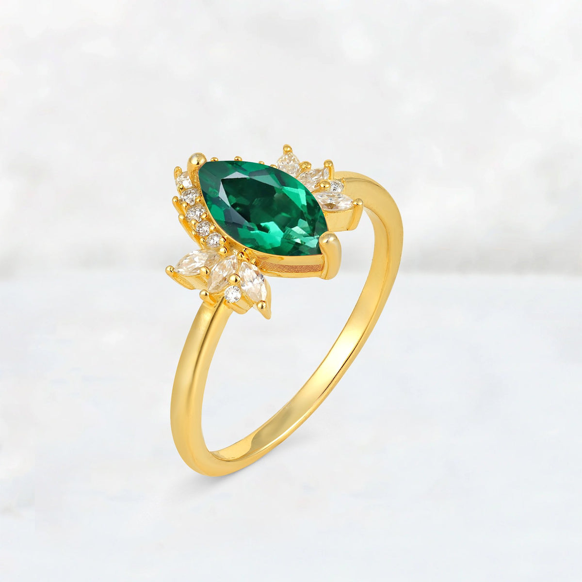 Marquise Cut Emerald Floral Side Stone Engagement Ring - Additional view
