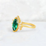 Marquise Cut Emerald Floral Side Stone Engagement Ring - Additional view