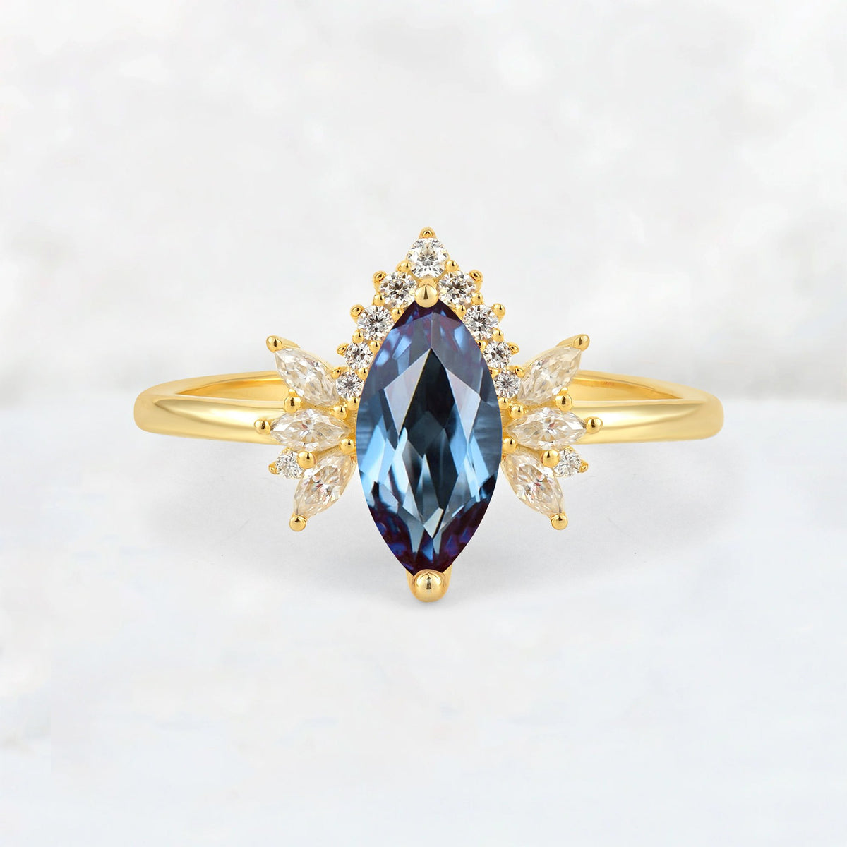 Marquise Cut Alexandrite Floral Side Stone Engagement Ring - Additional view