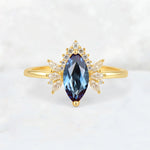 Marquise Cut Alexandrite Floral Side Stone Engagement Ring - Additional view
