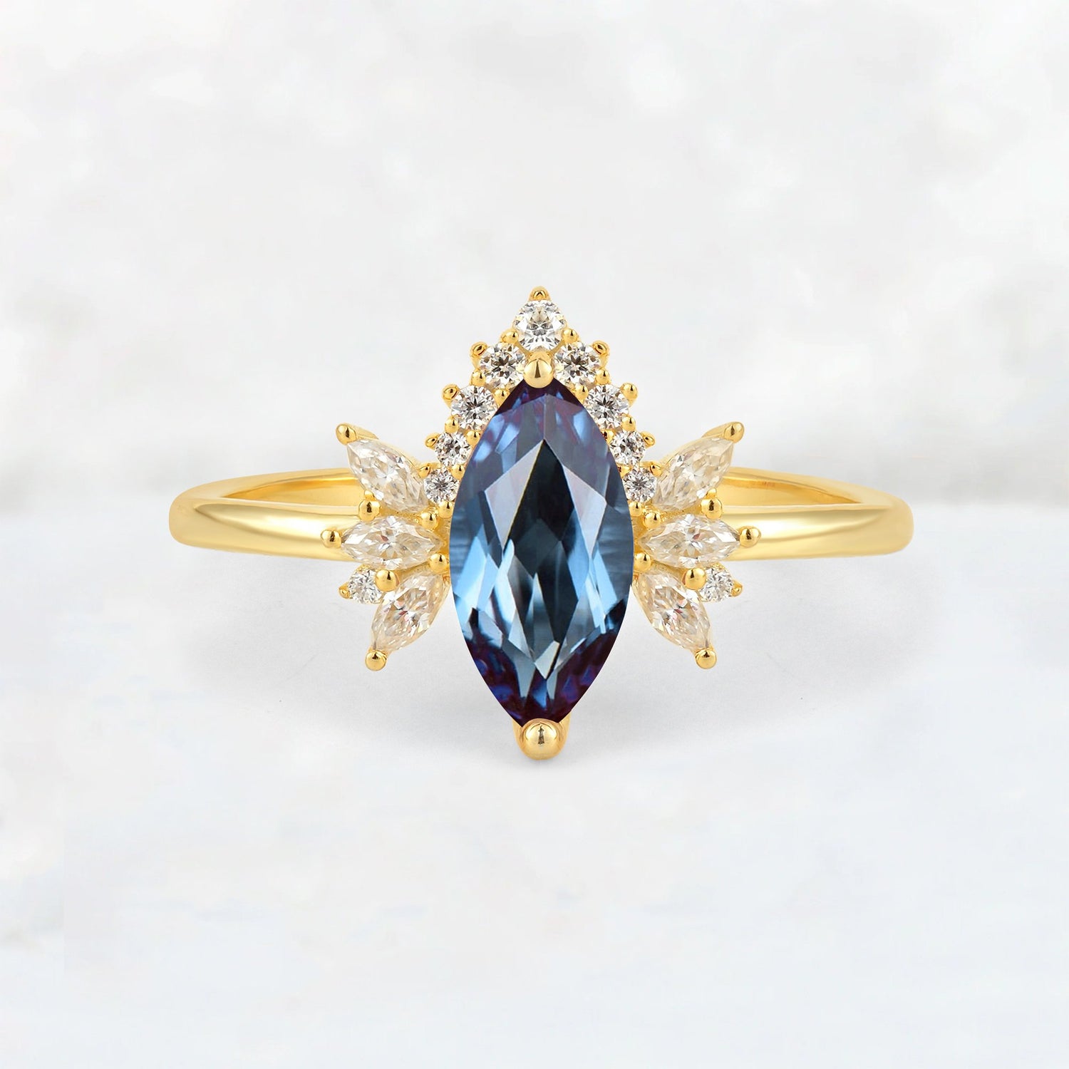 Marquise Cut Alexandrite Floral Side Stone Engagement Ring - Additional view
