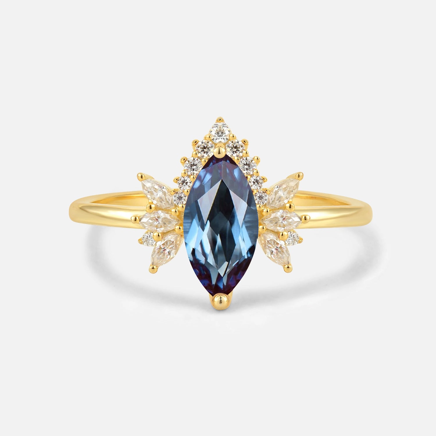 Marquise Cut Alexandrite Floral Side Stone Engagement Ring
