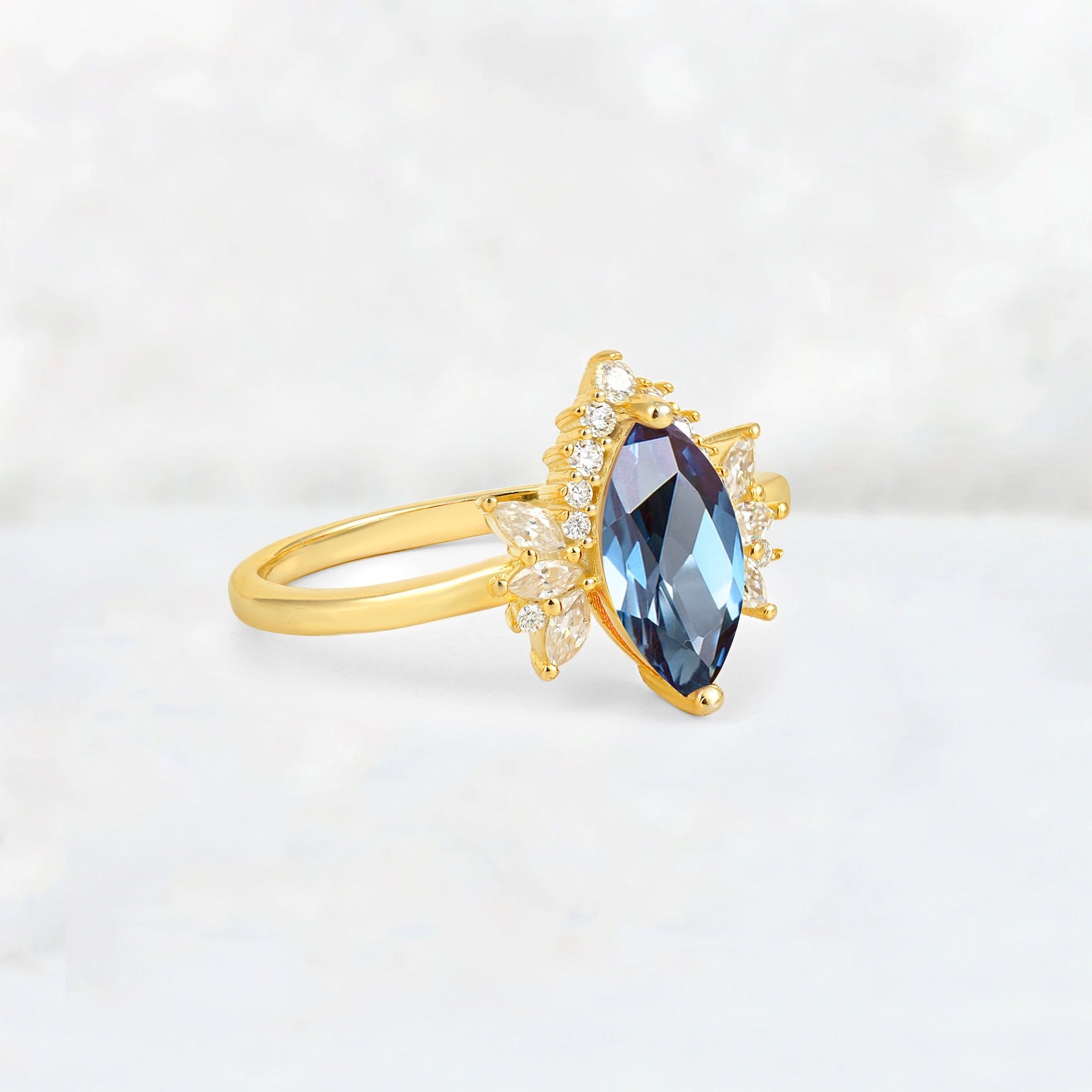 Marquise Cut Alexandrite Floral Side Stone Engagement Ring - Additional view
