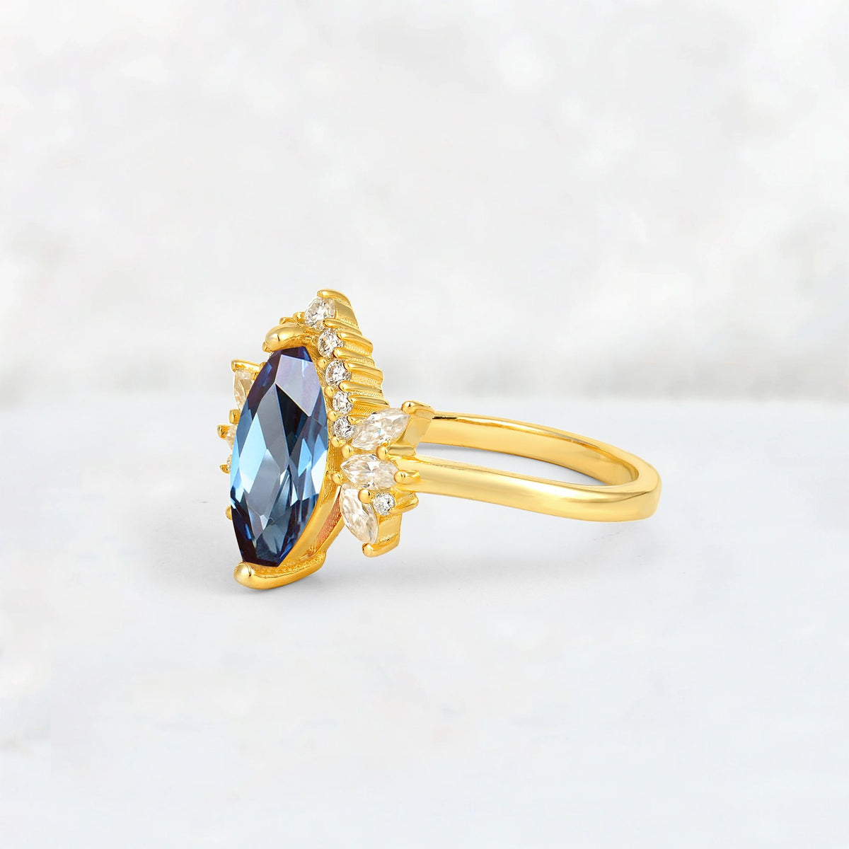 Marquise Cut Alexandrite Floral Side Stone Engagement Ring - Additional view