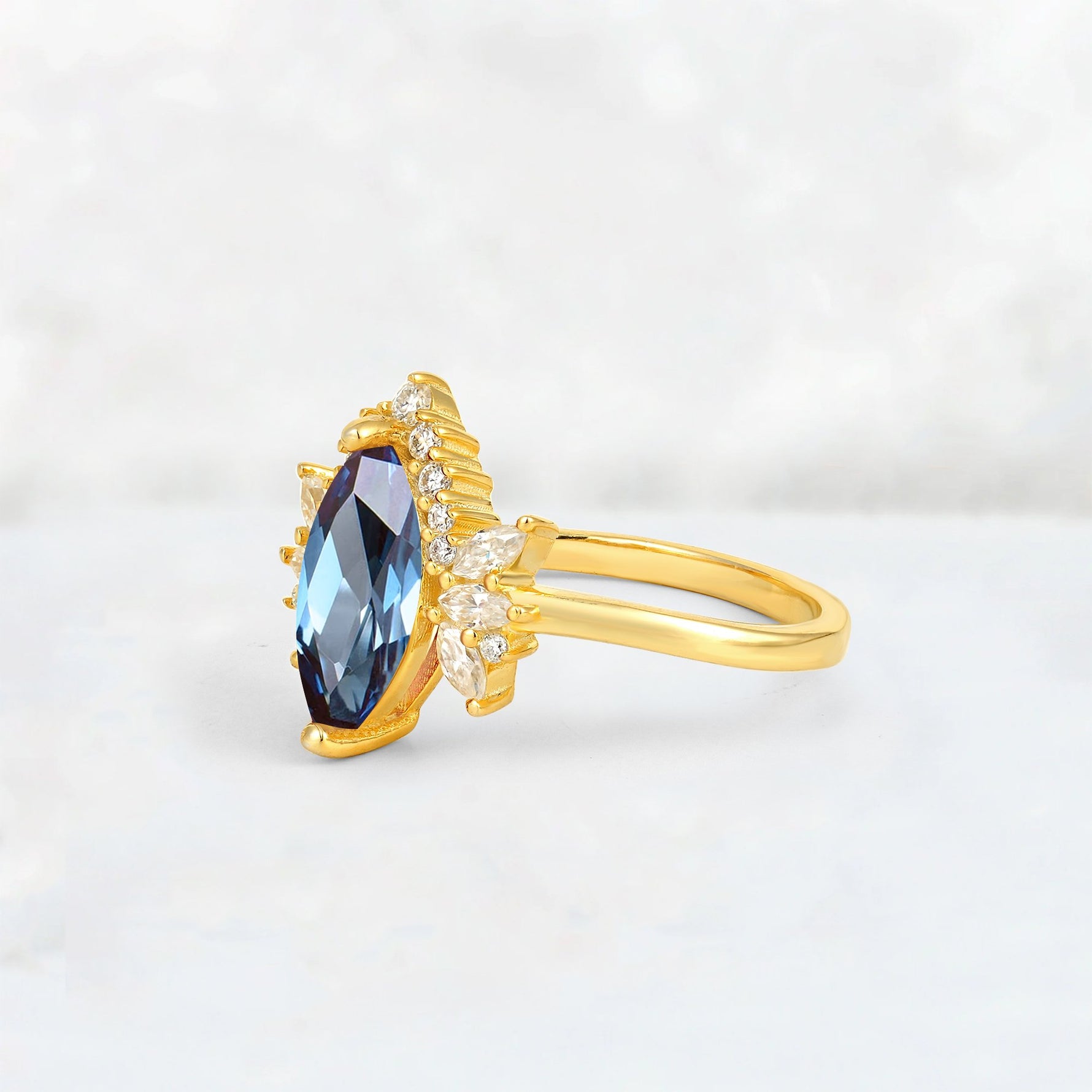 Marquise Cut Alexandrite Floral Side Stone Engagement Ring - Additional view