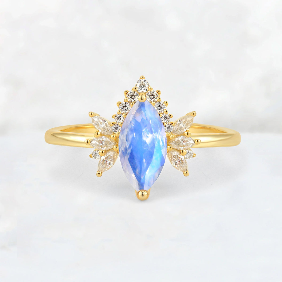 Marquise Cut Moonstone Floral Side Stone Engagement Ring - Additional view