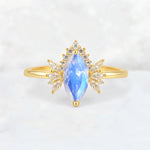 Marquise Cut Moonstone Floral Side Stone Engagement Ring - Additional view