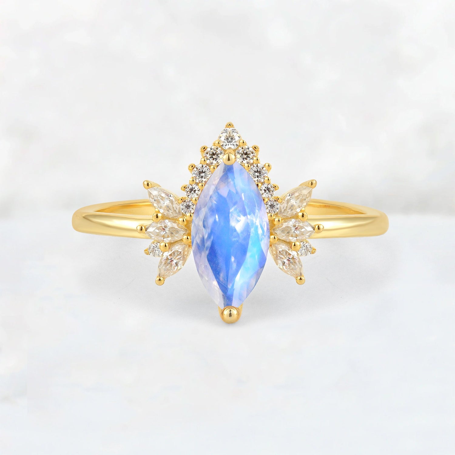 Marquise Cut Moonstone Floral Side Stone Engagement Ring - Additional view