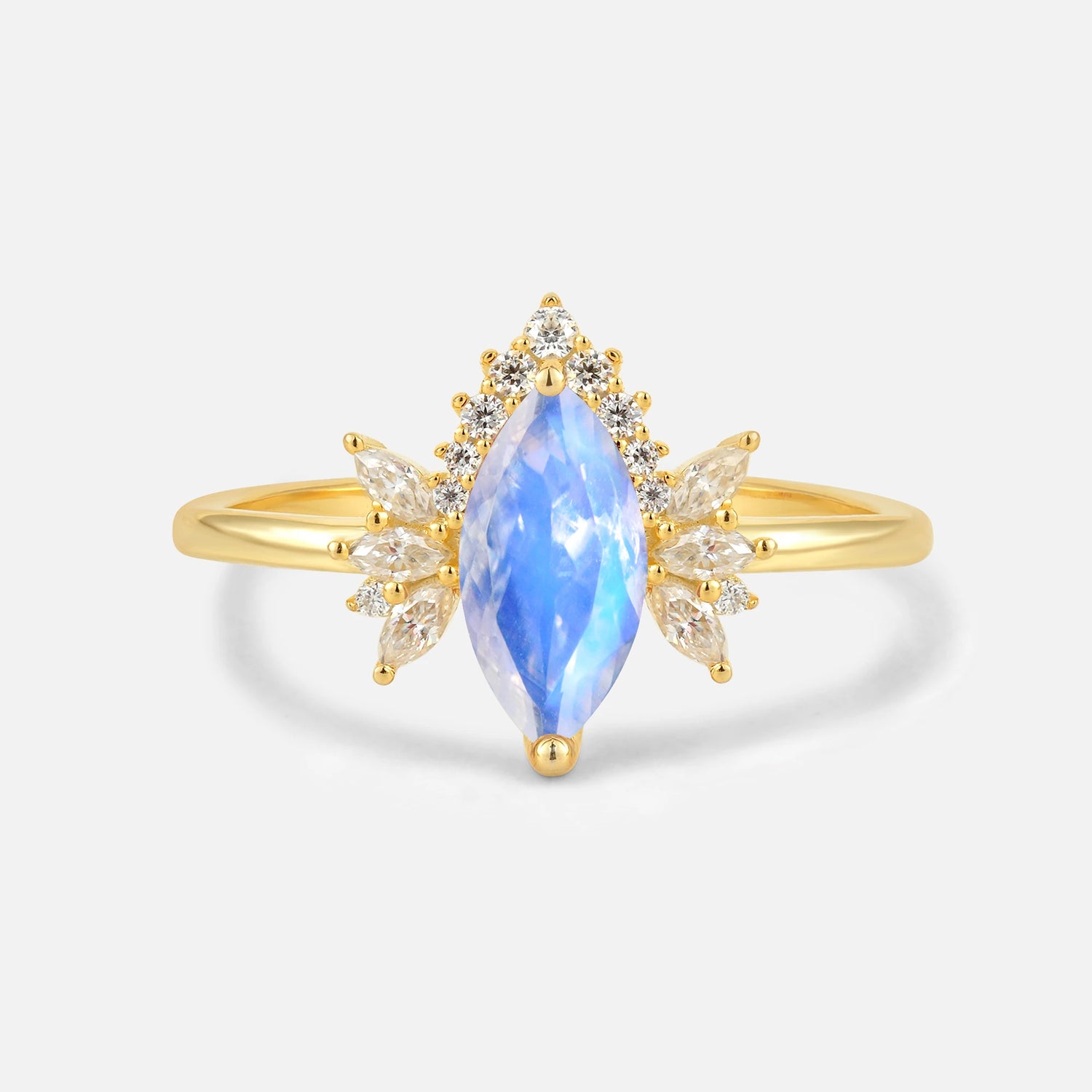 Marquise Cut Moonstone Floral Side Stone Engagement Ring