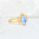 Marquise Cut Moonstone Floral Side Stone Engagement Ring - Additional view