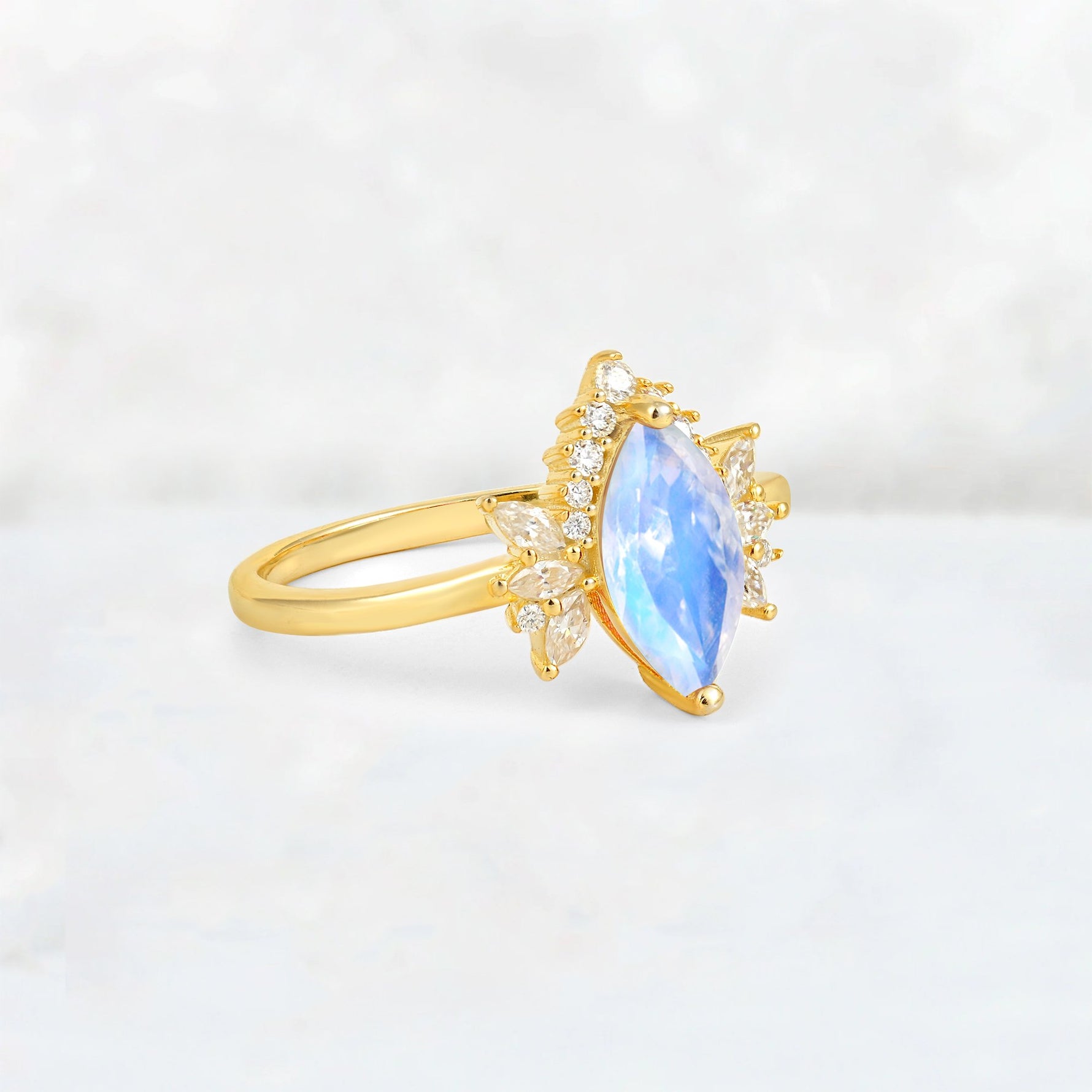 Marquise Cut Moonstone Floral Side Stone Engagement Ring - Additional view